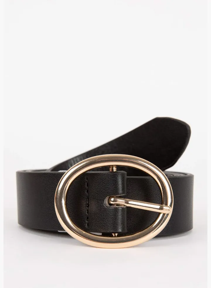 Woman Oval Buckle Faux Leather Jean Belt