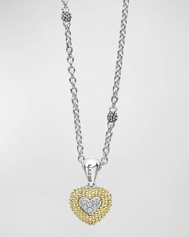 The Drop Diamond Heart Necklace in 18K Gold and Sterling Silver
