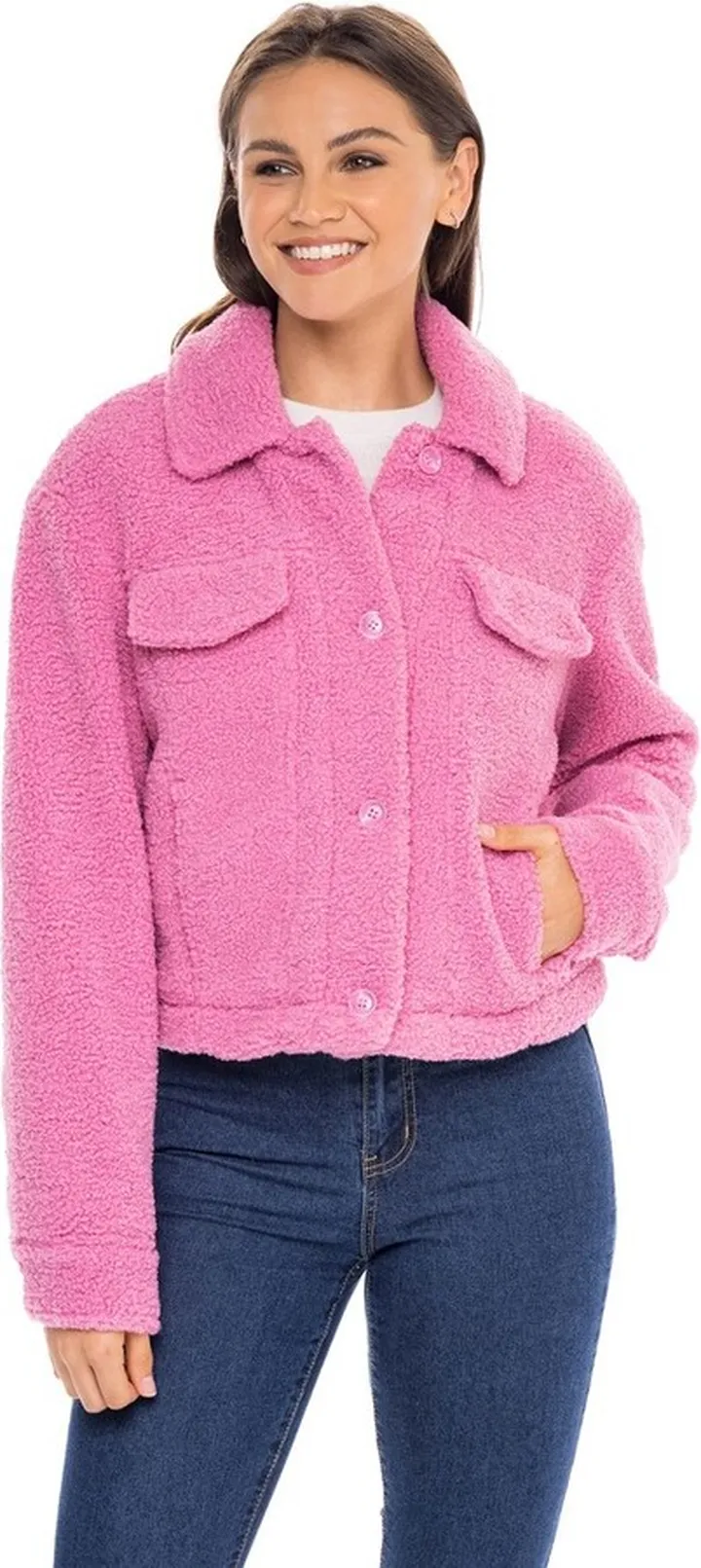 Sebby Womens Contemporary Fit Long Sleeve Faux Fur Jacket - Pink X Large