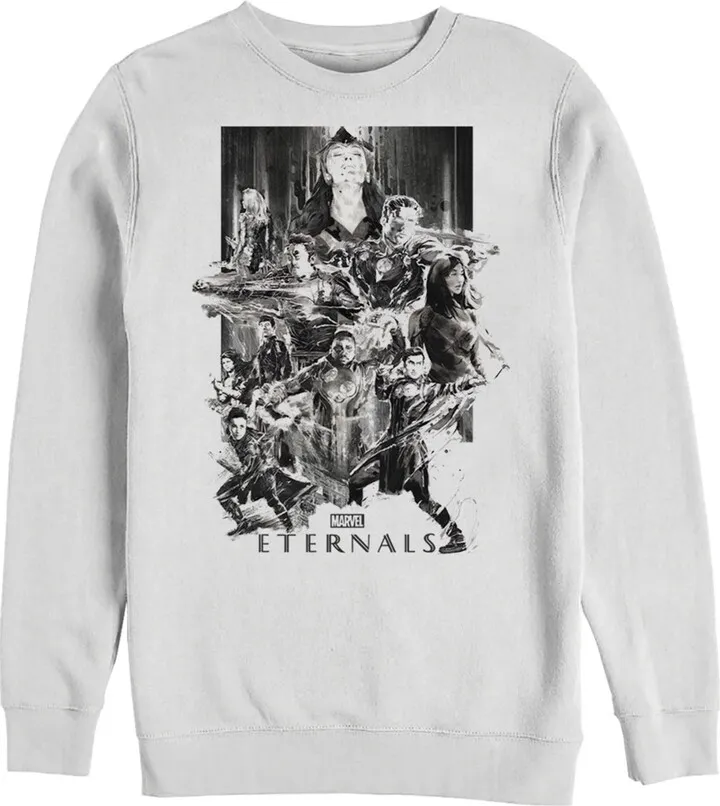Men's Marvel Eternals Greyscale Poster Sweatshirt - White - 3X Large