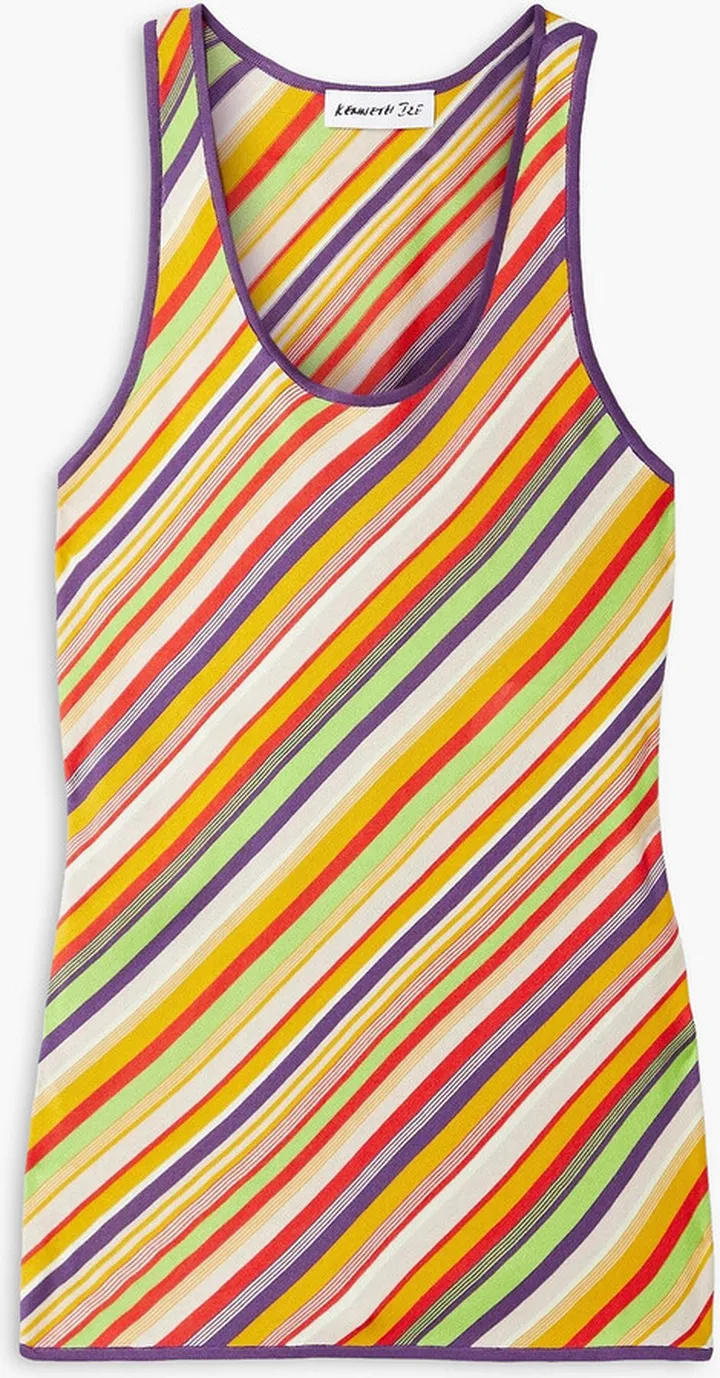 Striped silk and cotton-blend tank