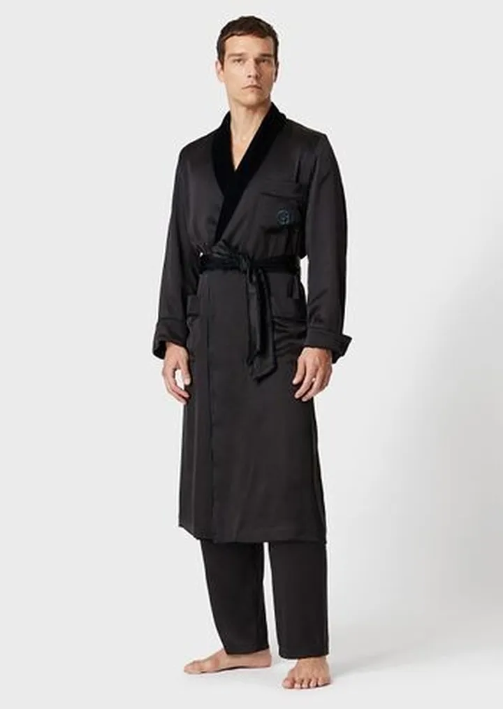 Monogrammed silk dressing gown