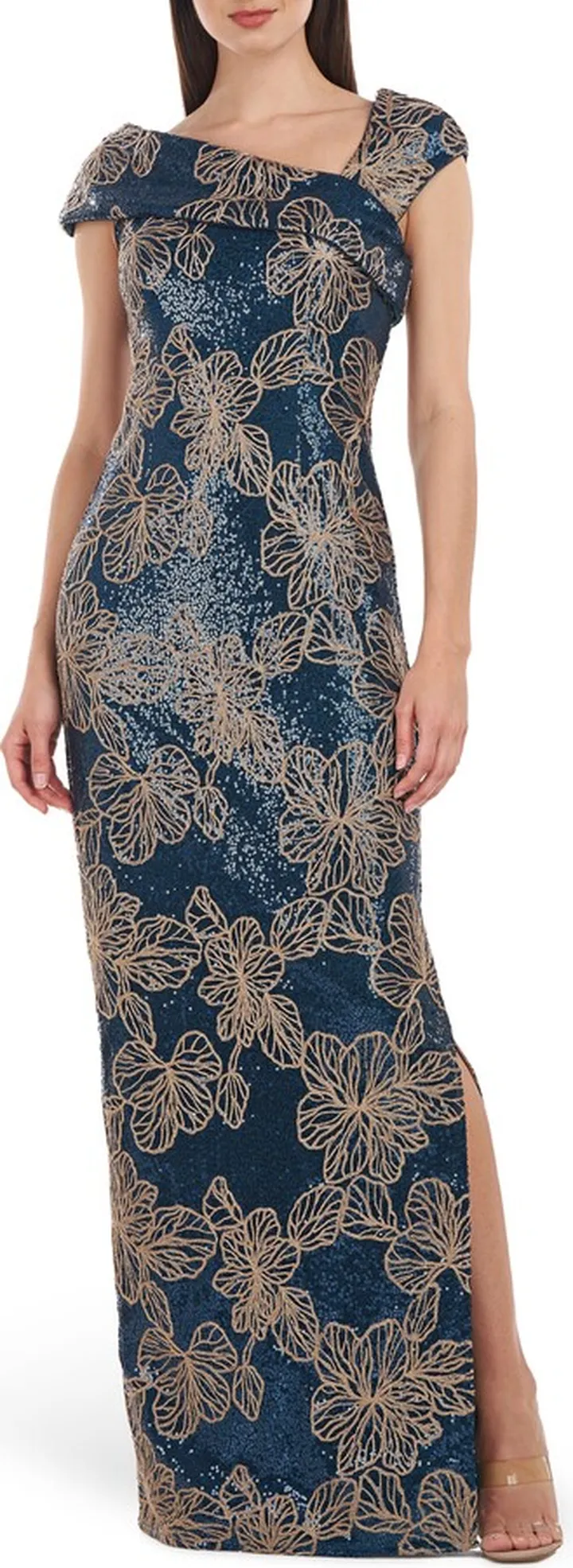 Brooklyn Floral Beaded Column Gown