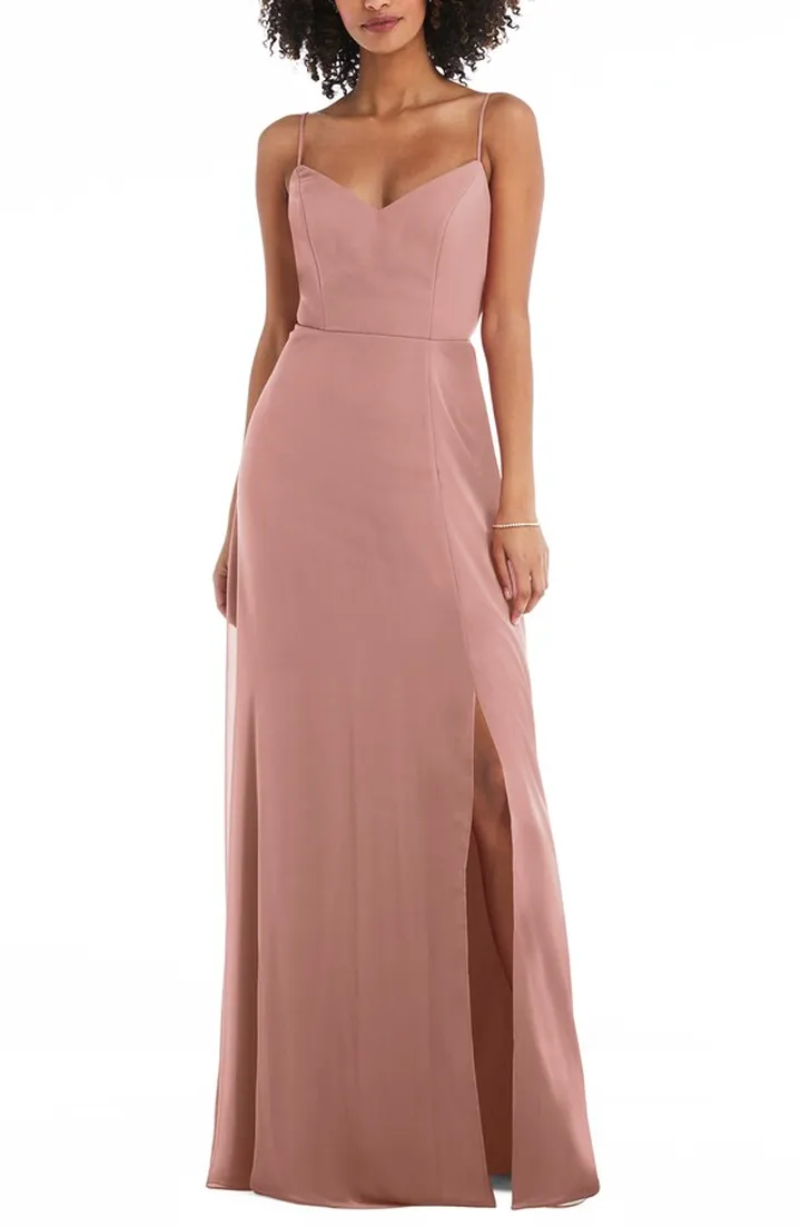 Tie Back Cutout Chiffon Gown