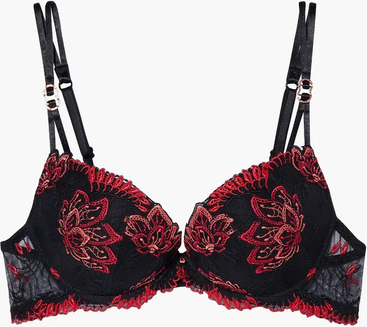 Embroidered stretch-tulle underwired balconette bra