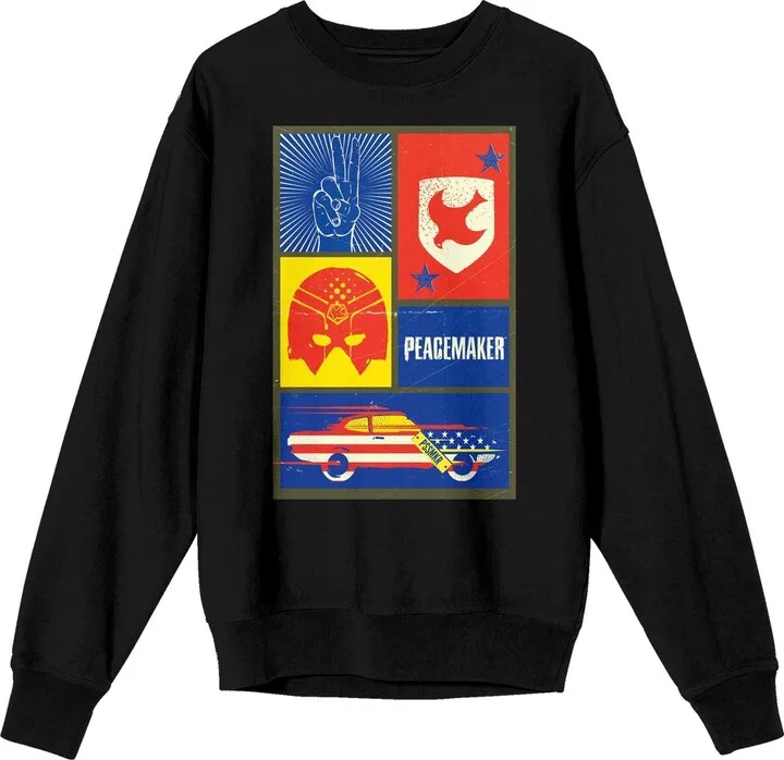 Peacemaker Crest Helmet Car And Peace Sign Men's Black Long Sleeve Sweatshirt-Small