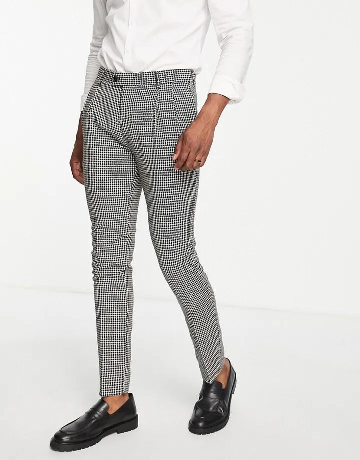 Gianni Feraud skinny fit suit pants in herringbone black and white