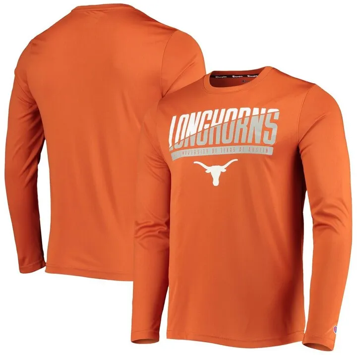 Men's Champion Texas Orange Texas Longhorns Wordmark Slash Long Sleeve T-shirt