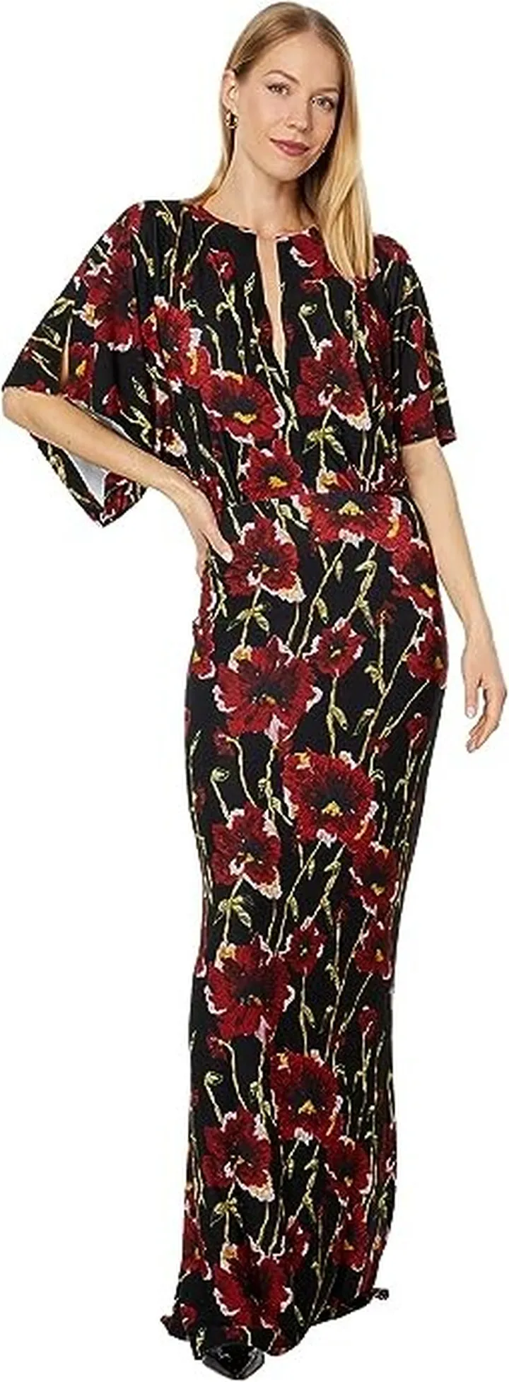 Norma Kamali Obie Gown (Black Poppy) Women's Dress