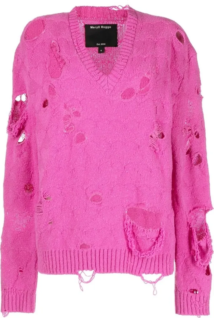 distressed V-neck jumper