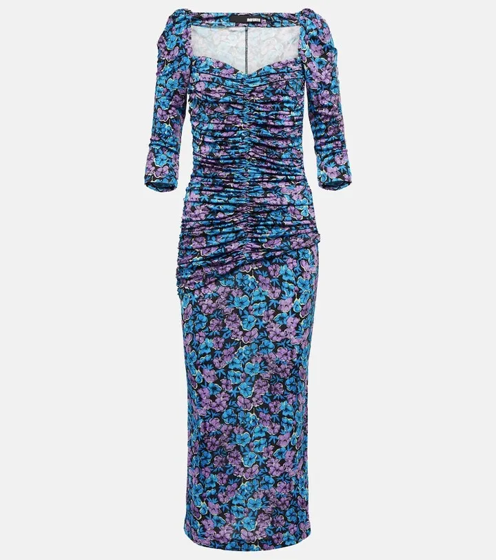 Ruched floral jersey midi dress