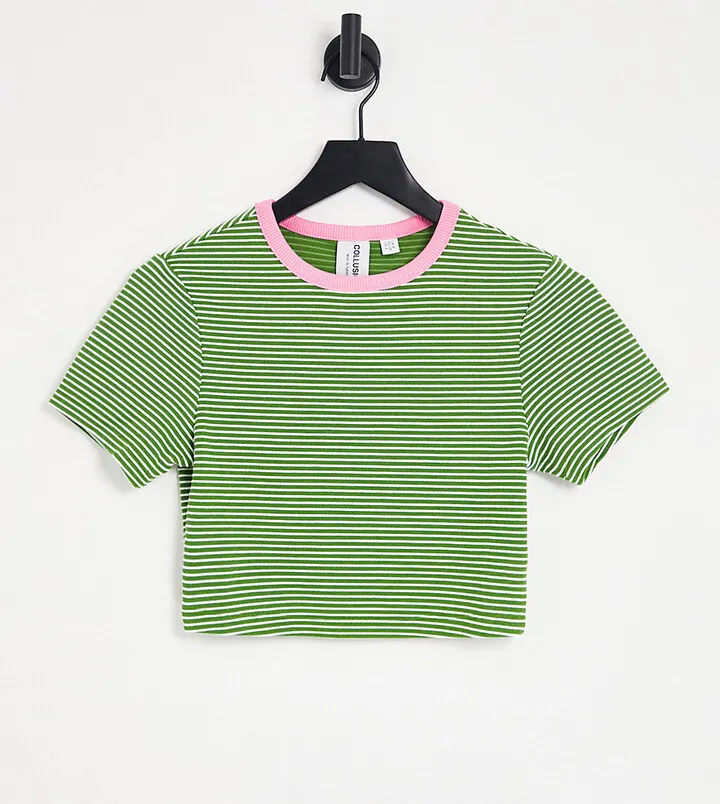 COLLUSION short sleeve ringer t-shirt in green stripe