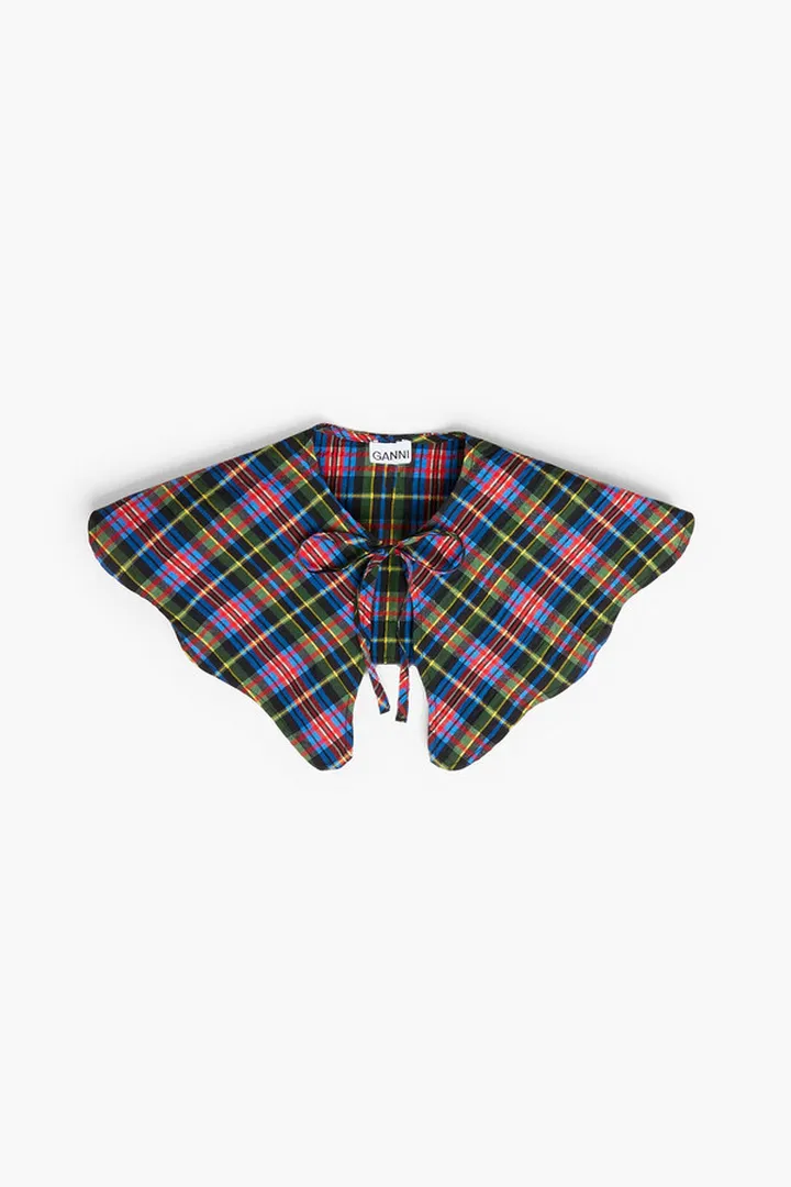 Checked organic cotton-blend seersucker collar