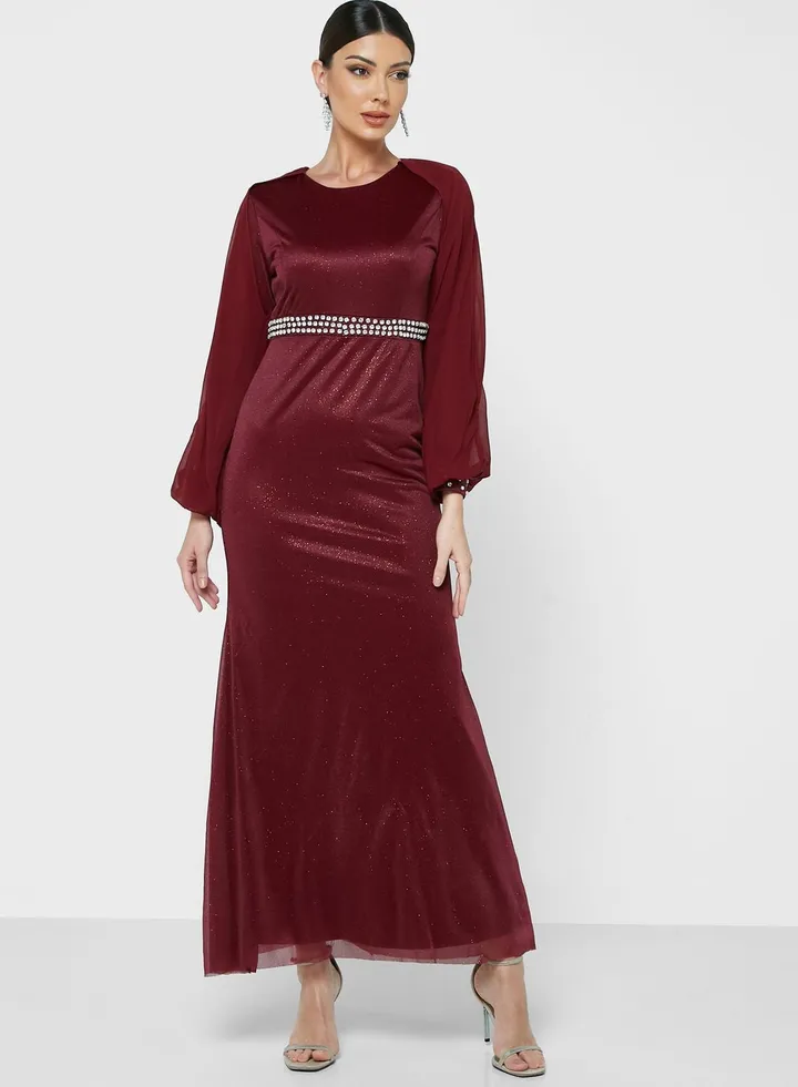 Embellished Waist Shimmer Dress