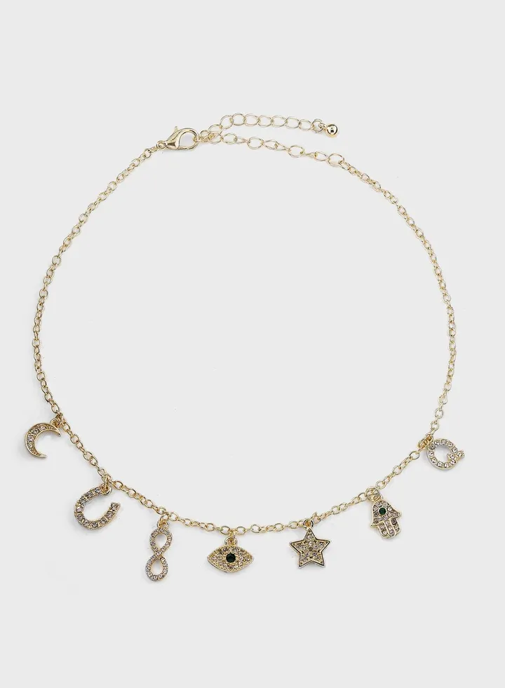 Multiple Charm Rhinestone Choker