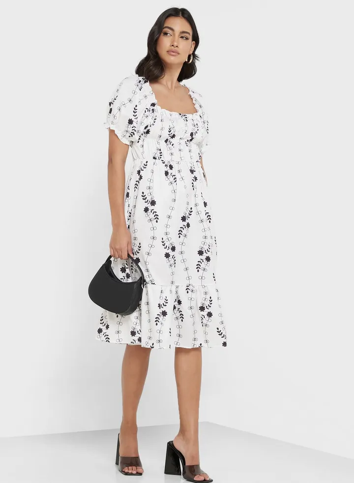 Puff Sleeve Pleat Dress