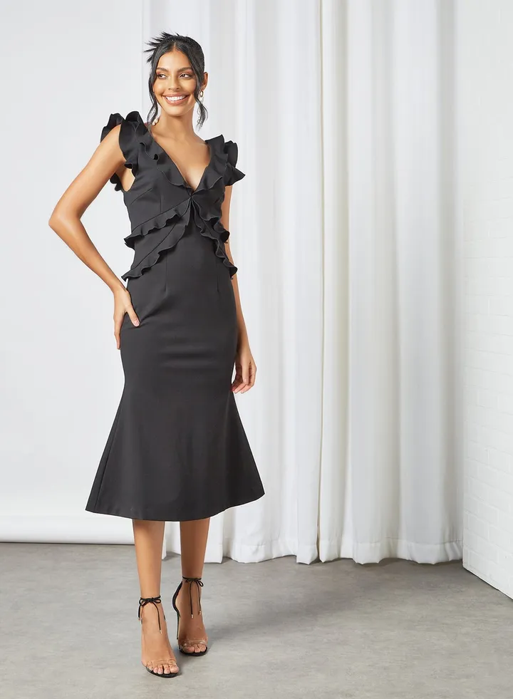 Psychedelia Ruffle Detail Dress Black