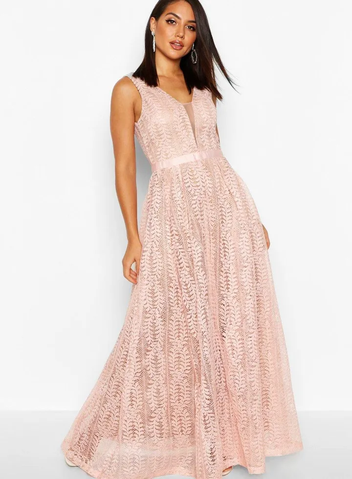 Lace Insert Plunge Neck Dress