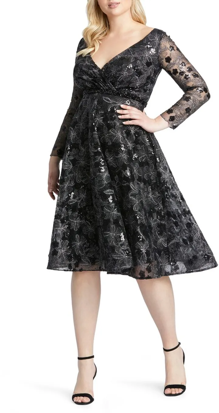 Sequin Long Sleeve Lace Midi Cocktail Dress