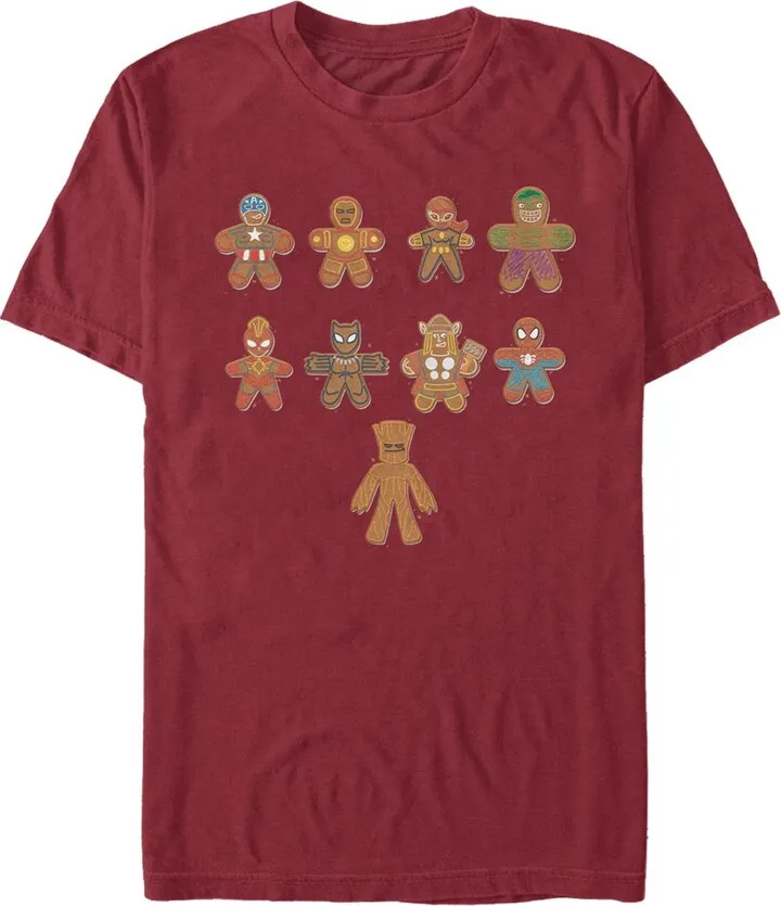 Men's Marvel Christmas Gingerbread Cookie Avengers T-Shirt - Cardinal - 3X Large