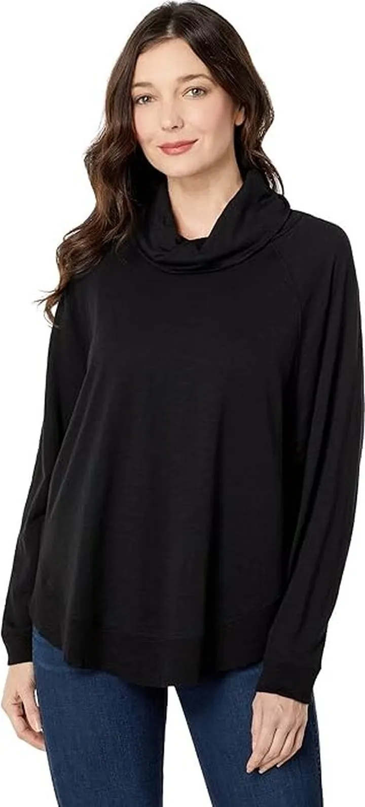 Lilla P Rib Trim Dolman Turtleneck (Black) Women's Clothing