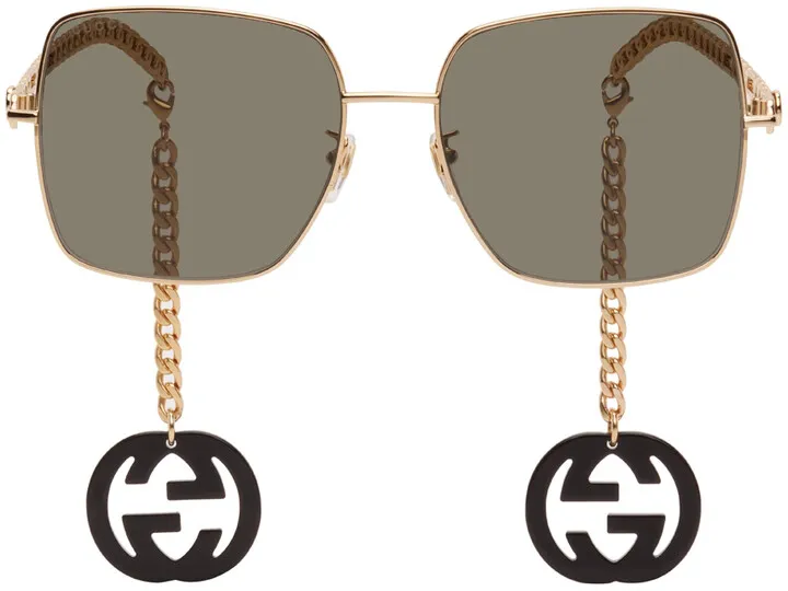 Gucci Gold & Black Square Chain Sunglasses
