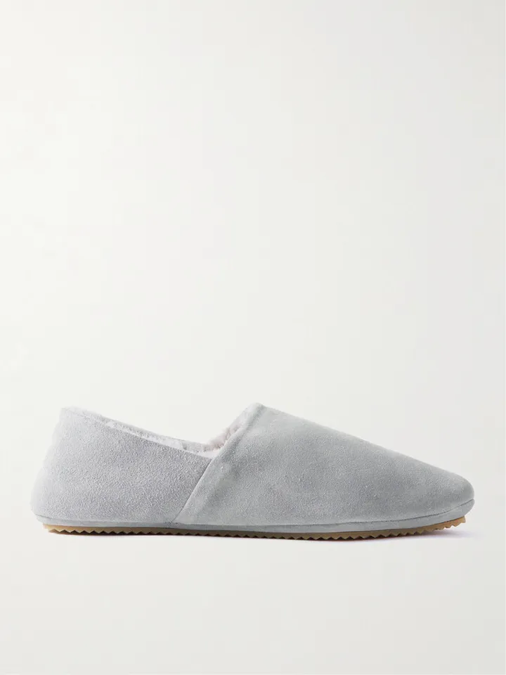 Shearling-Lined Suede Slippers