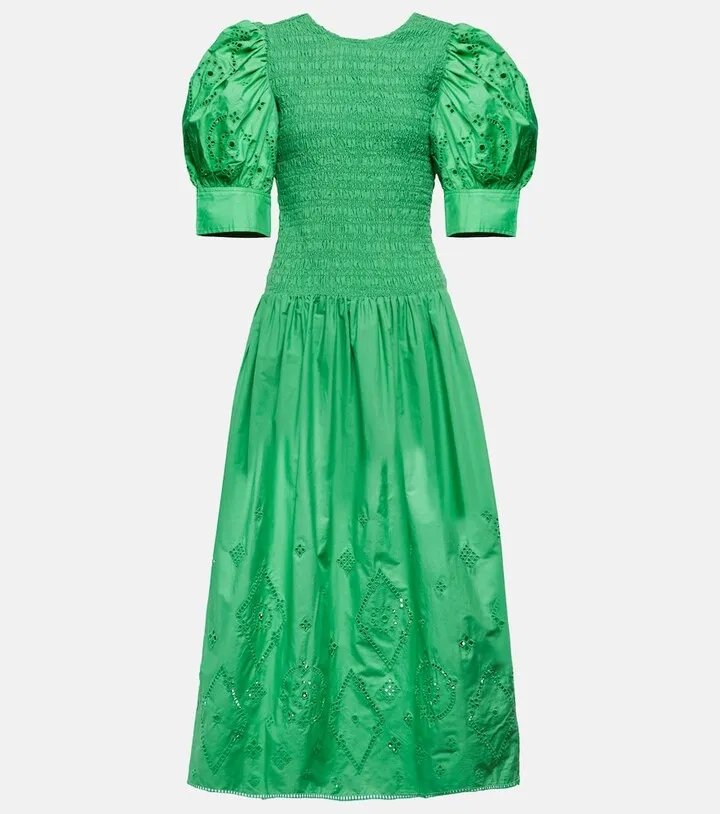 Broderie anglaise cotton midi dress