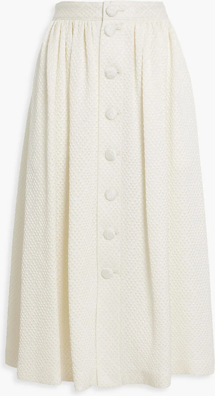Gathered matelassé wool-blend midi skirt