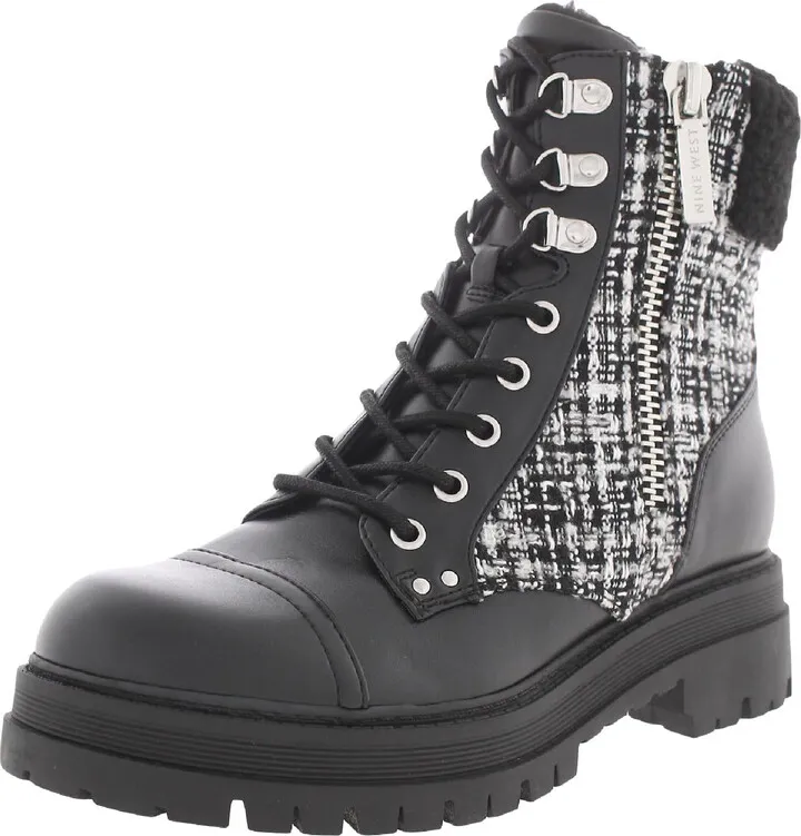 Womens Faux Leather Block Heel Combat & Lace-up Boots