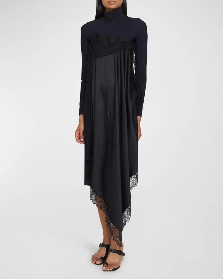 Lace Combo Turtleneck Midi Dress