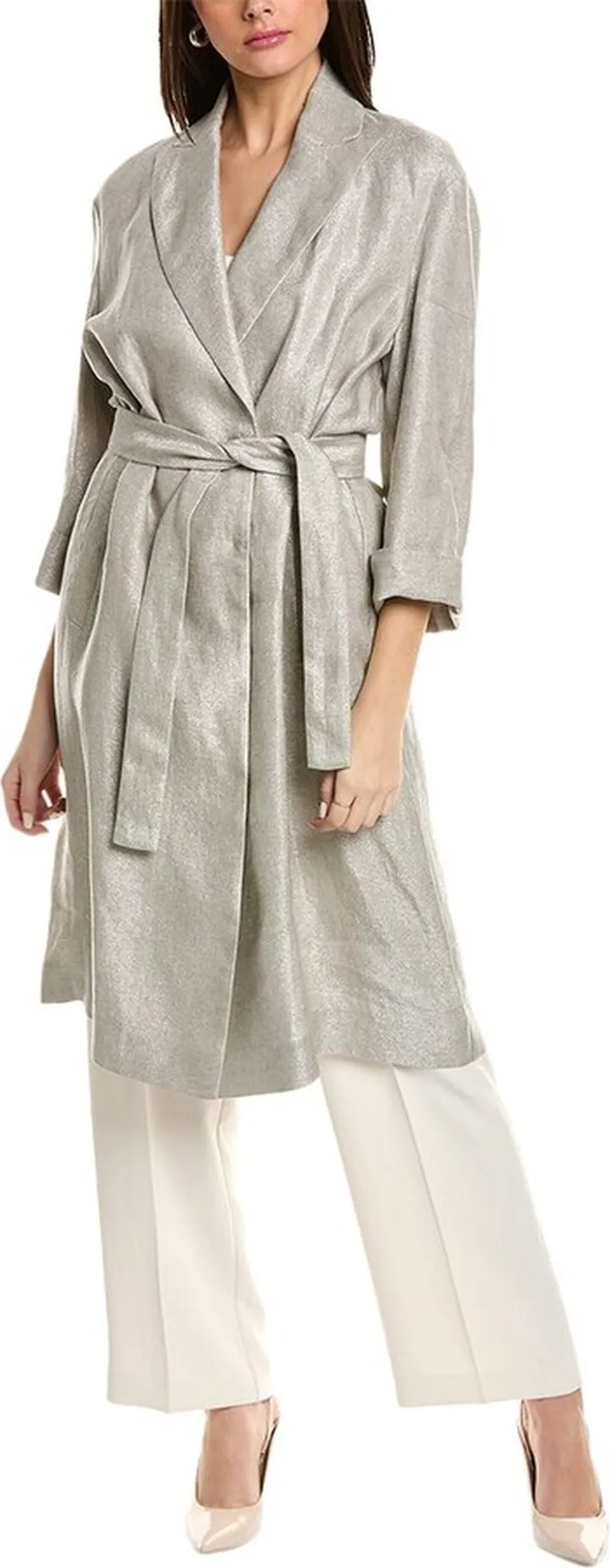 Brunello Cucinelli Tie Belt Linen-Blend Trench Coat