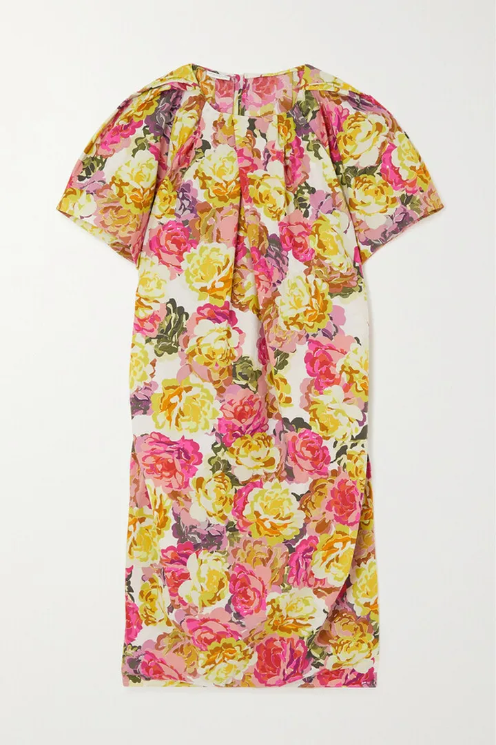 Dries Van Noten - Pleated Floral-print Cotton Dress - Ecru