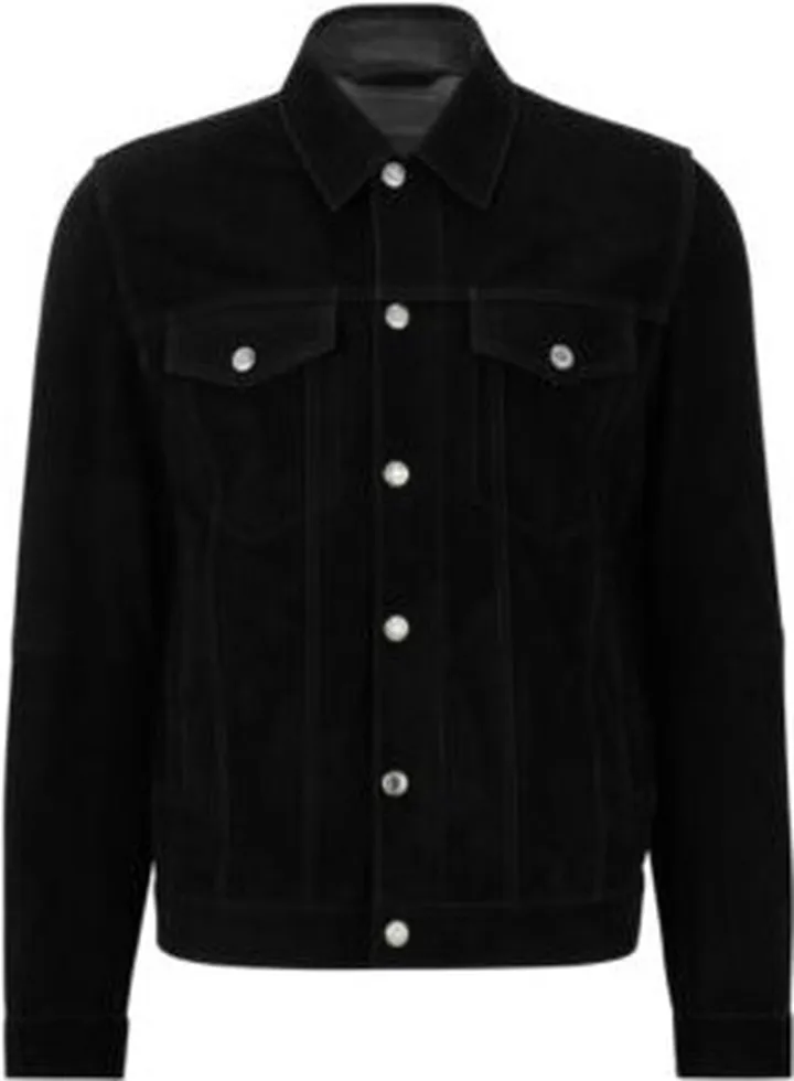 Suede trucker jacket with logo badge