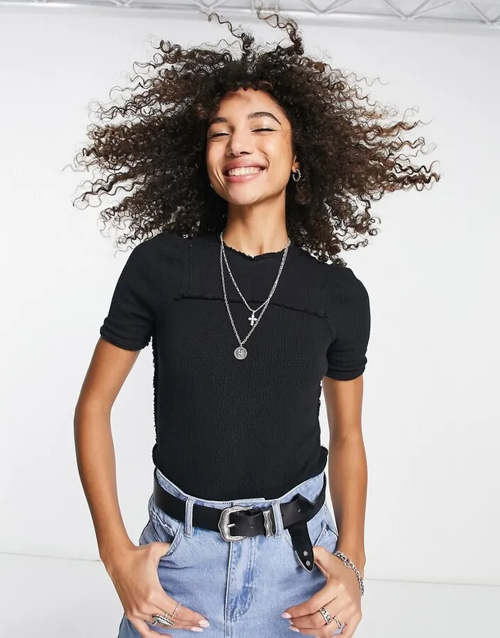 Free People Delicious shirred detail t-shirt in black