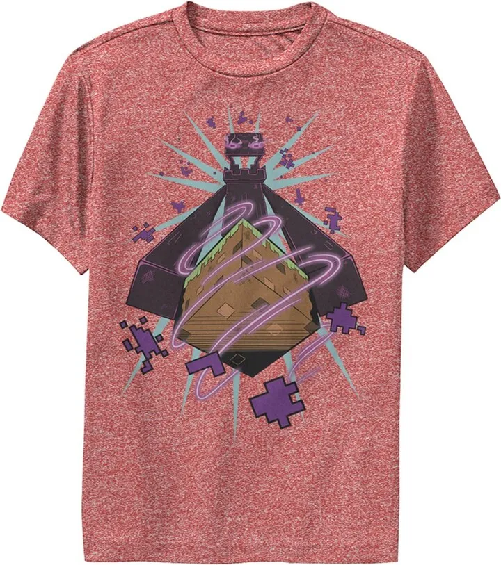 Boy's Minecraft Enderman Performance Tee - Red Heather - Small