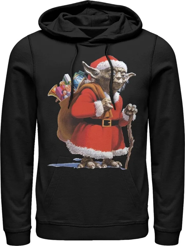 Men's Star Wars Christmas Santa Yoda Pull Over Hoodie - Black - X Large