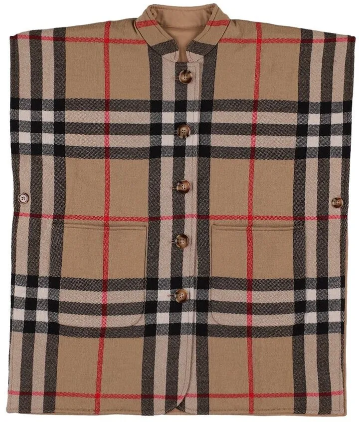 Check print wool cape