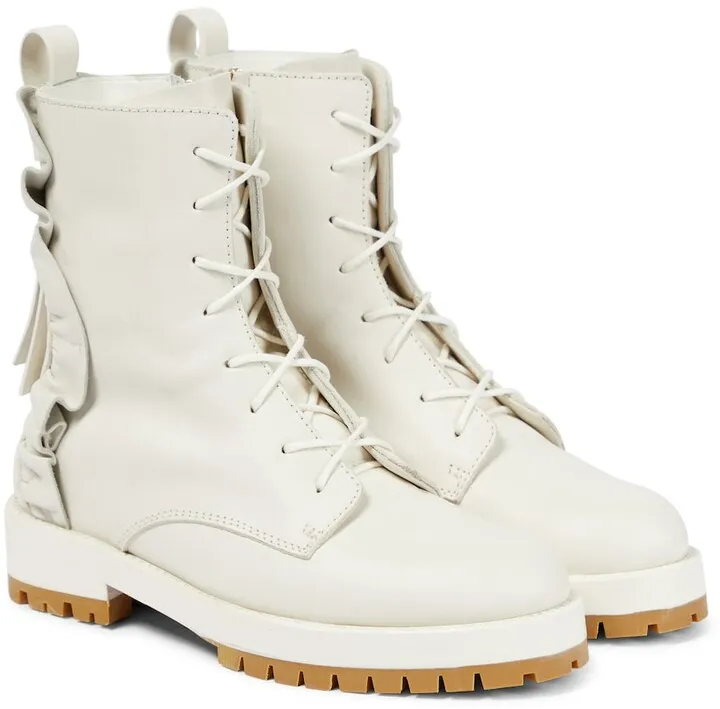 Ruffle-trimmed leather combat boots