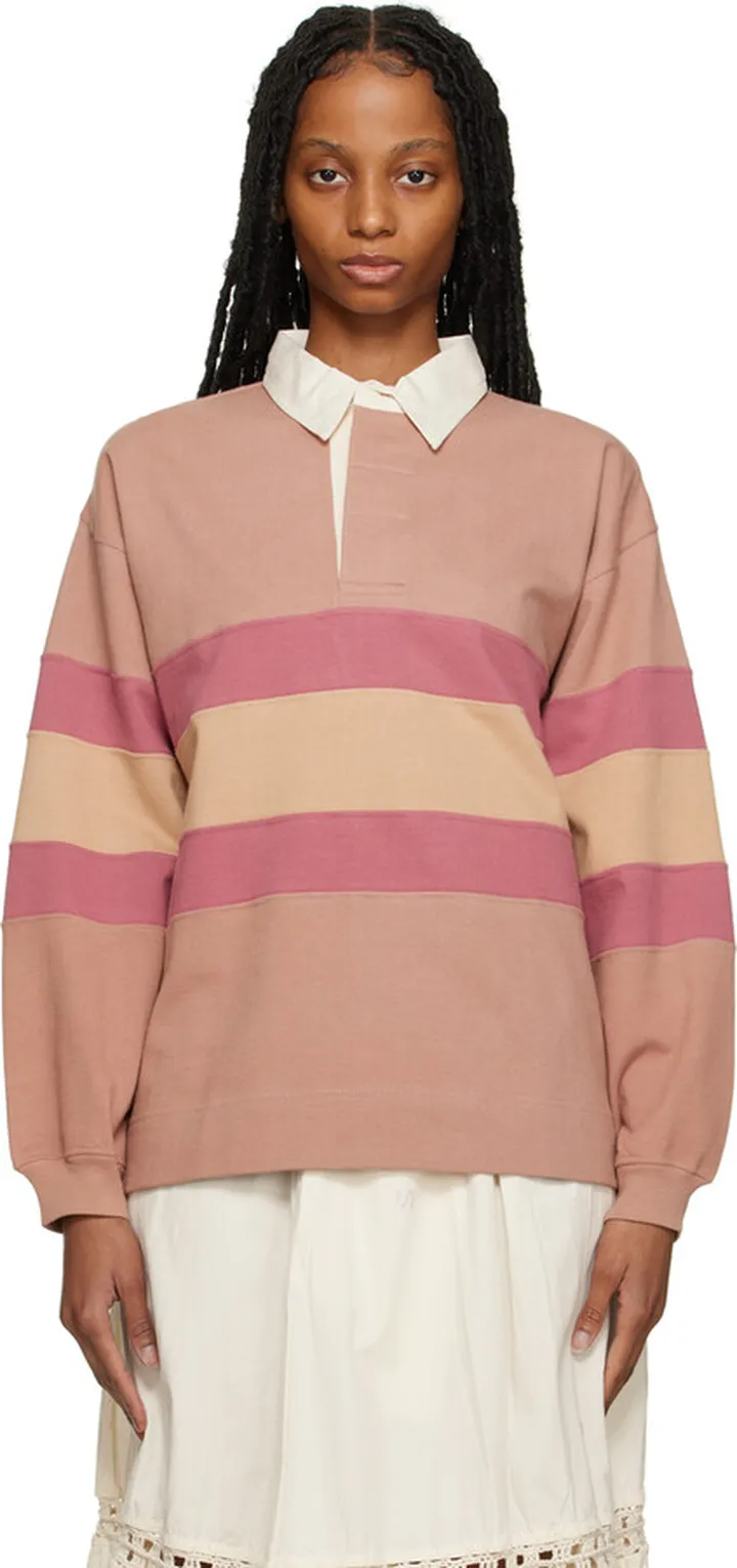 Story mfg. Beige & Pink Climber Long Sleeve Polo