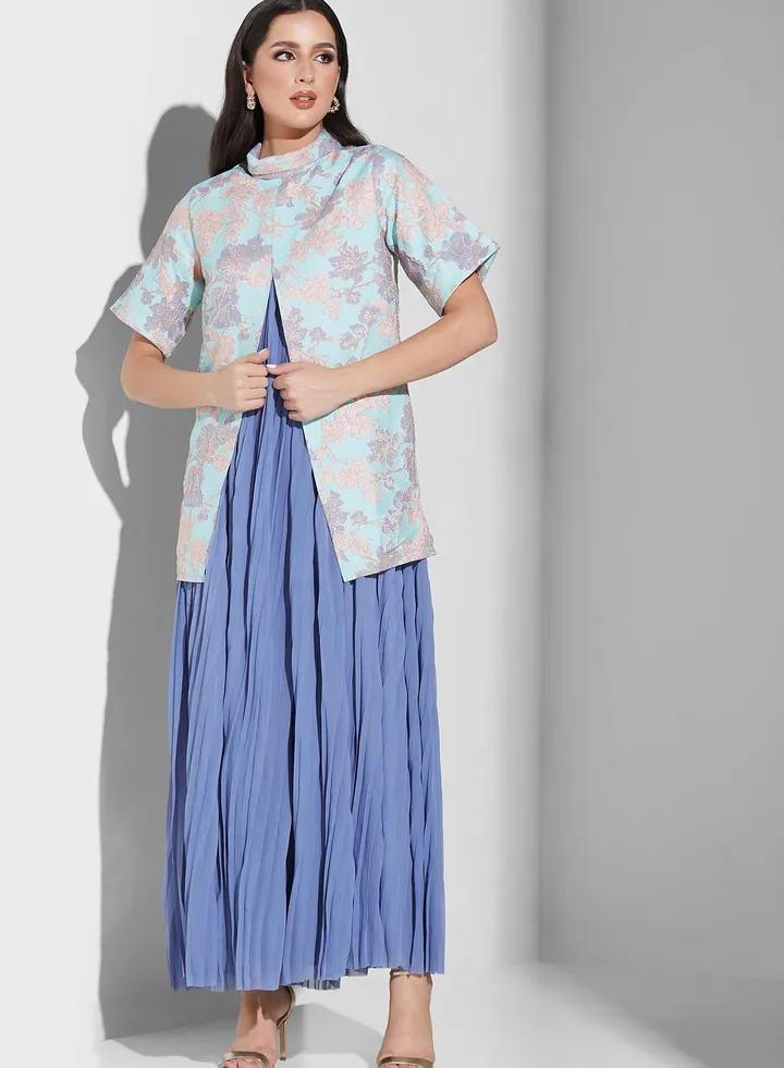 Floral Print Plisse Dress