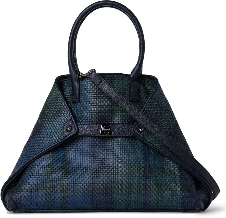 Small Al Plaid Woven Leather Tote