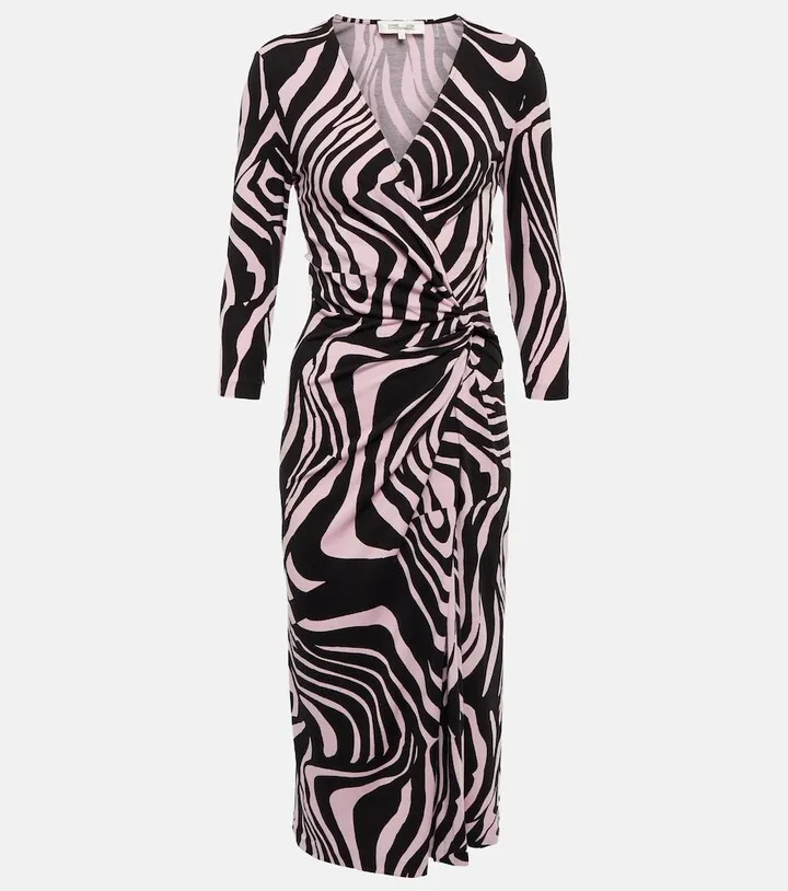 Printed ruched midi dress