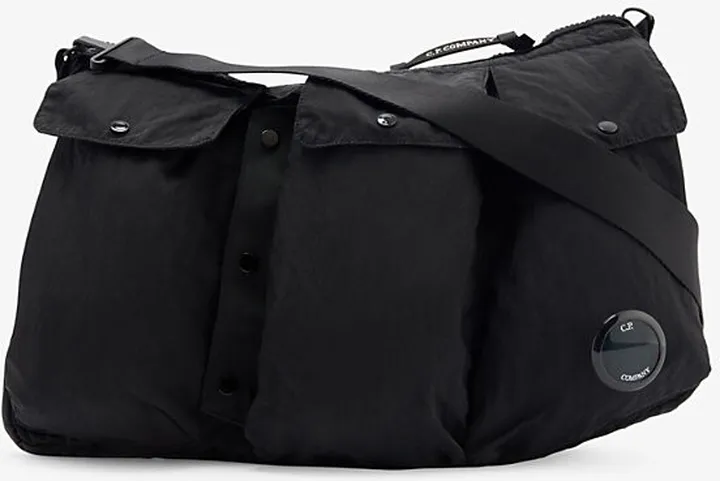 Mens Black Utility Brand-tab Woven Cross-body bag
