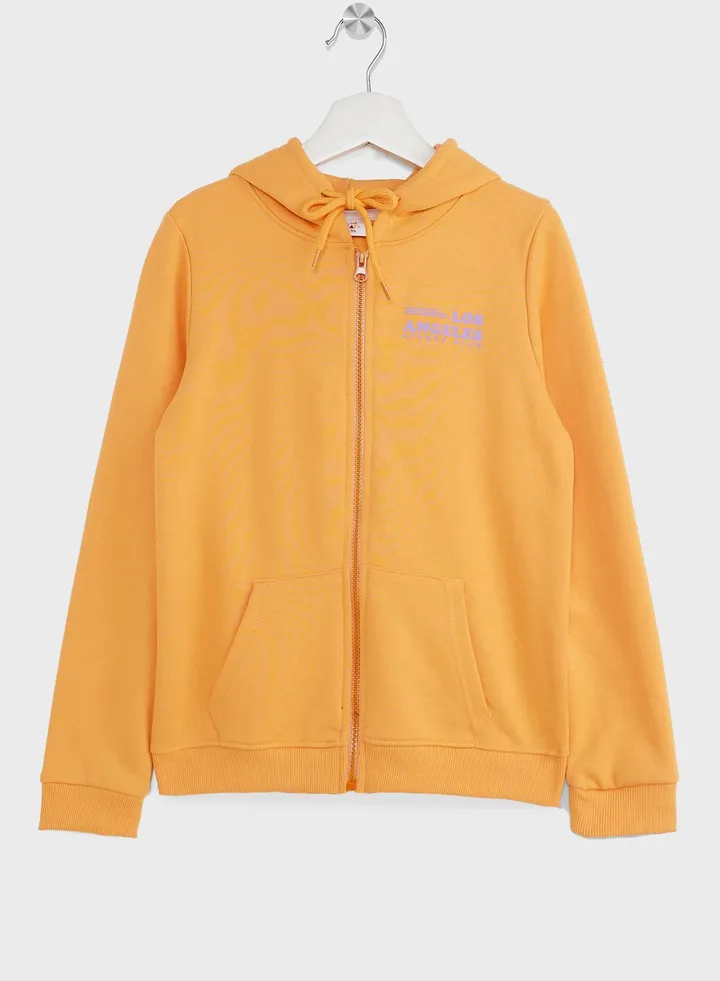 Girls Printed Zip-Up Hoodie