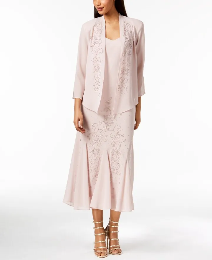R & M Richards Sleeveless Beaded V-Neck Dress and Jacket