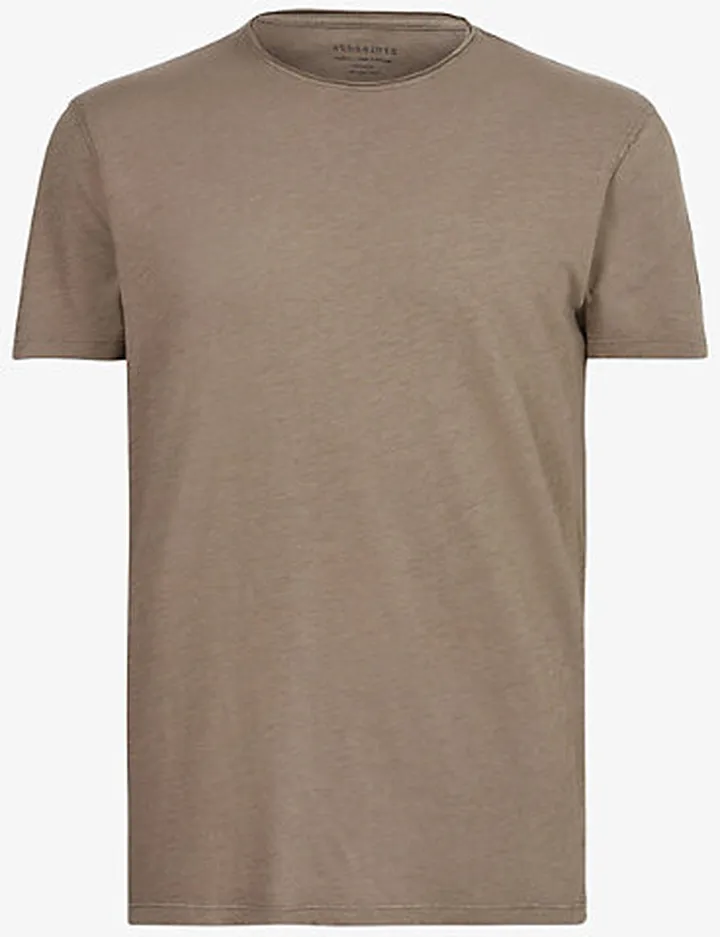 ens Bay Leaf Taupe Figure Raw-edged Organic-cotton T-shirt