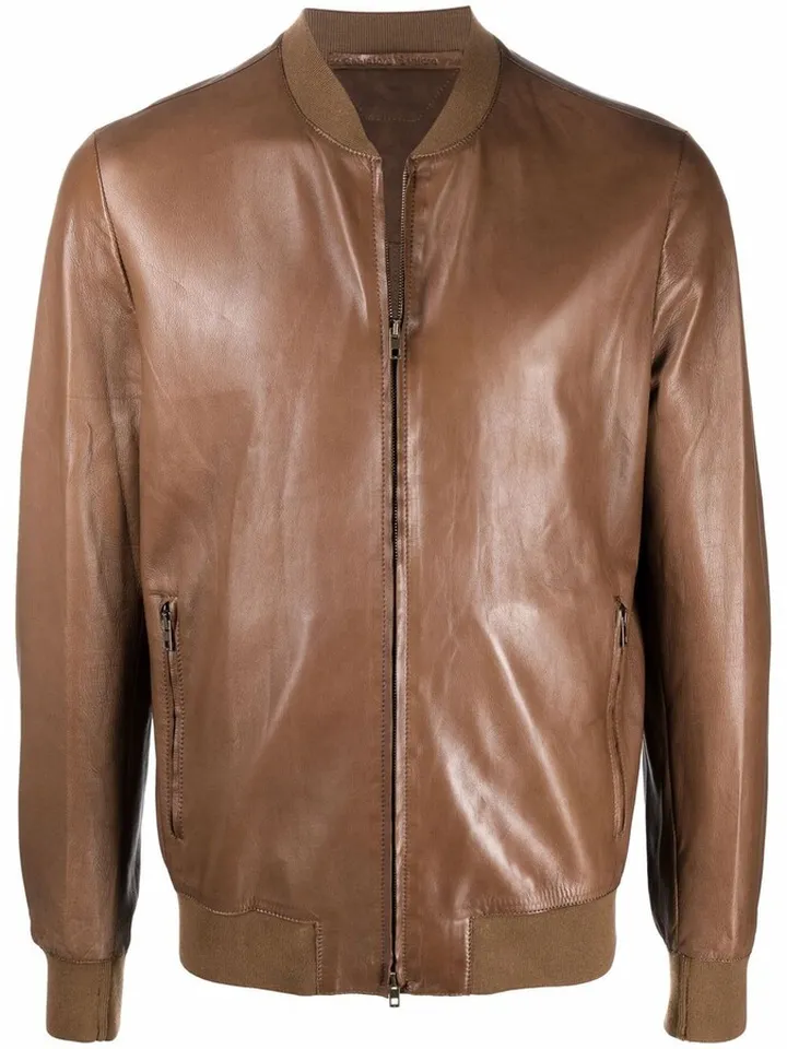 Zip-Up Leather Bomber Jacket