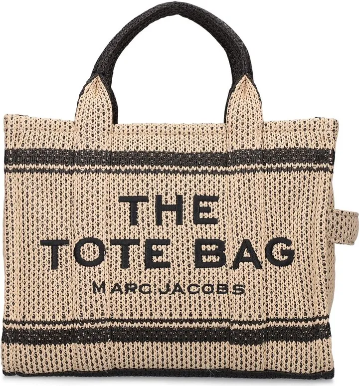 Medium straw jacquard tote bag