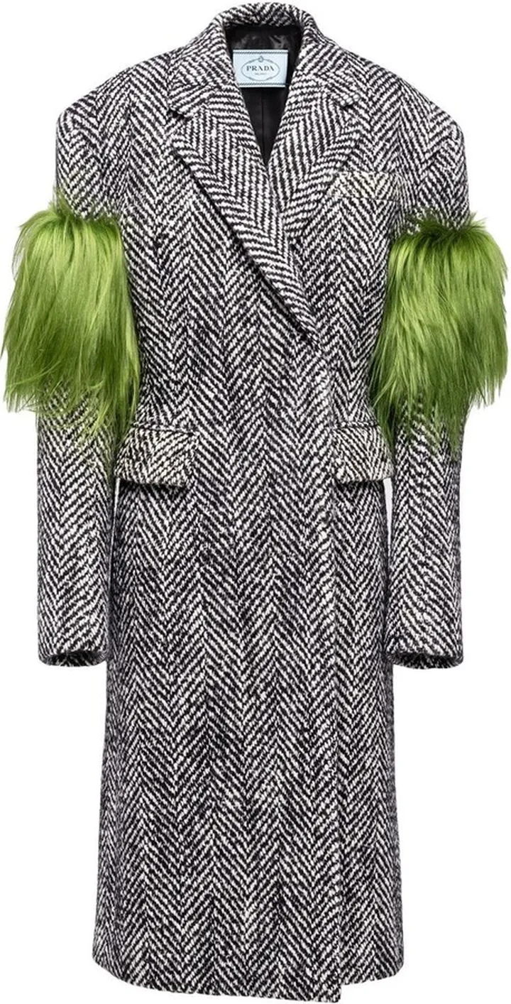 Fringed Chevron Double-Breasted Coat